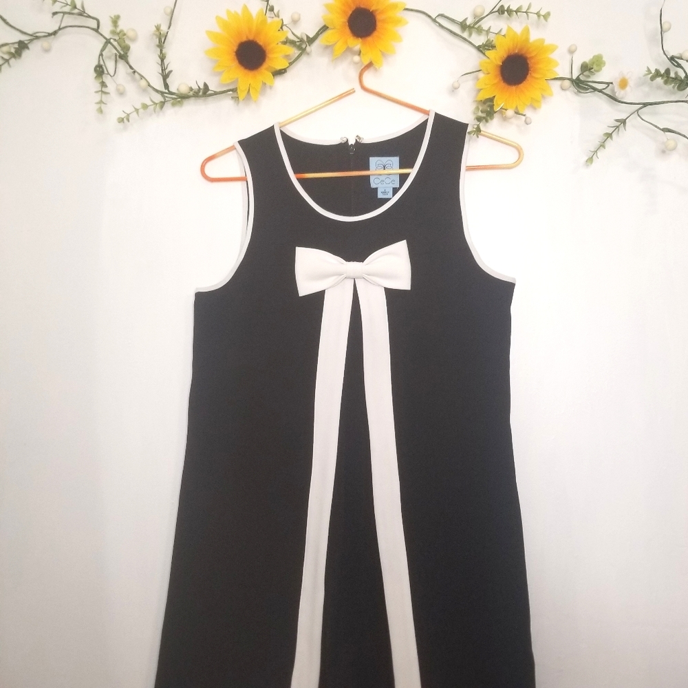 Cece midi shift dress with bow black and white